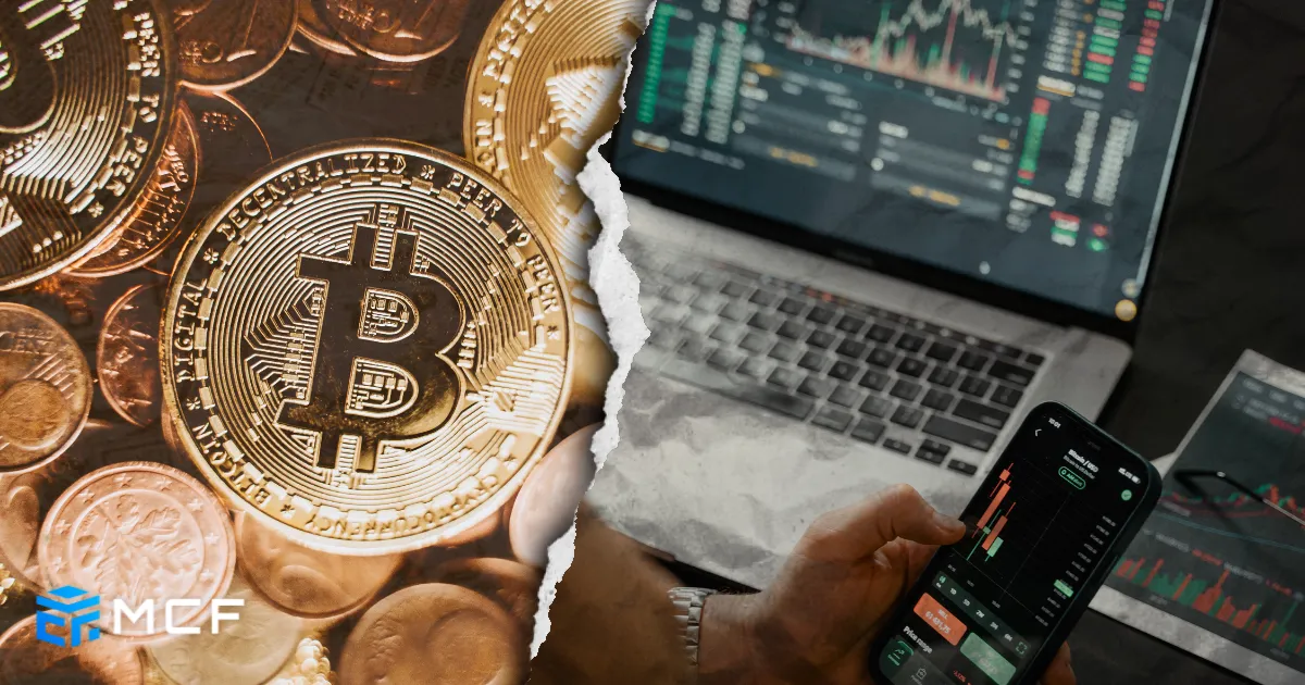 Bitcoin chart crossing $100K milestone with crypto prop firm traders taking advantage of market volatility.